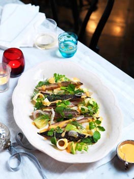 Smoked mackerel with palm heart salad and salsa golf