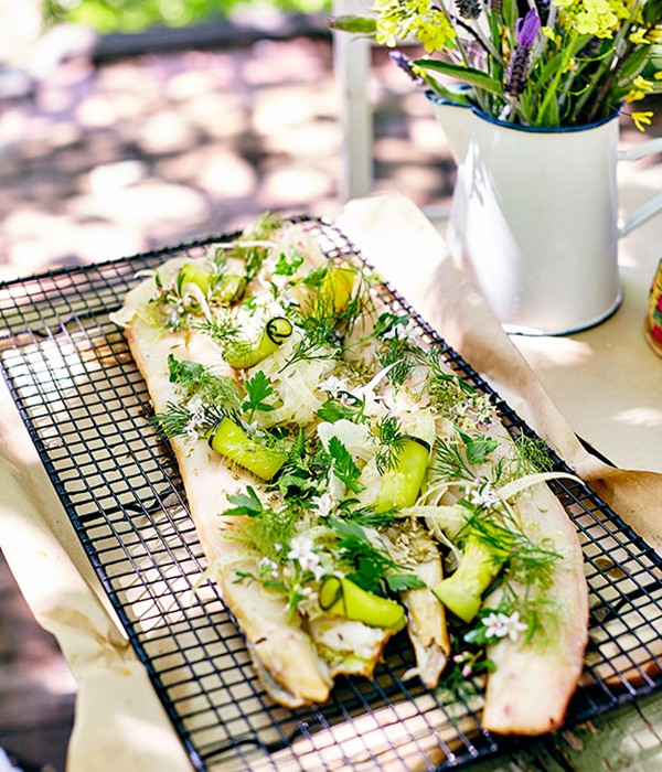 Smoked mulloway with apricot and beer