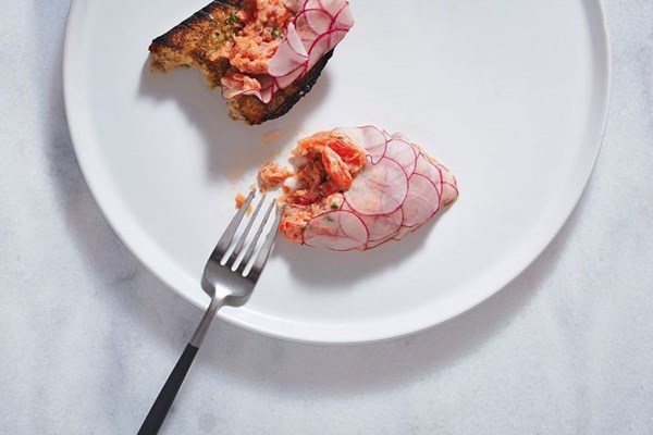 Smoked ocean trout rillette, almonds and radishes