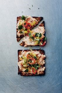 Smoked ocean trout rillettes & fermented leeks on rye toast
