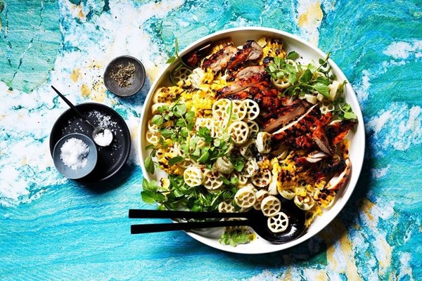 Smoked paprika chicken & corn pasta salad