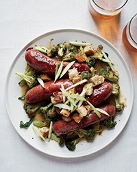 Smoked pork sausage with hard-cider sauce