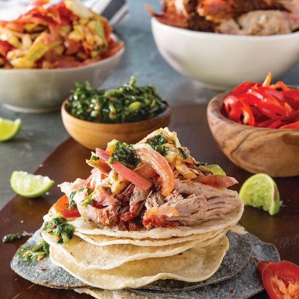 Smoked pork shoulder with red cabbage-onion relish