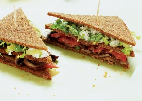 Smoked portobello club sandwich