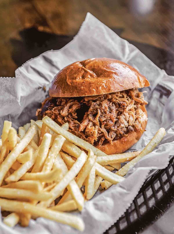 Smoked pulled chicken sandwich