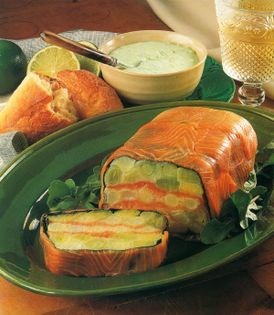 Smoked salmion and leek terrine with sauce verte