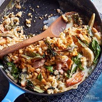 Smoked salmon & chard gratin