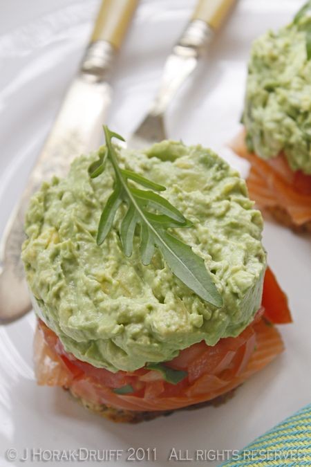 Smoked salmon and avocado stacks