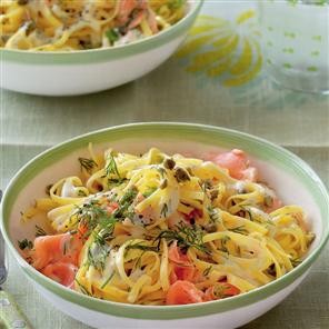 Smoked salmon and caper linguine