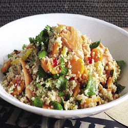 Smoked salmon and carrot confit couscous