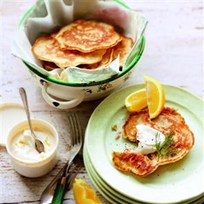 Smoked salmon and dill drop scones with lemon crème fraîche