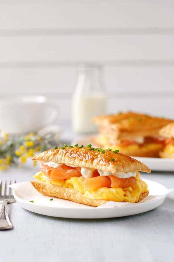 Smoked salmon and egg breakfast mille-feuille