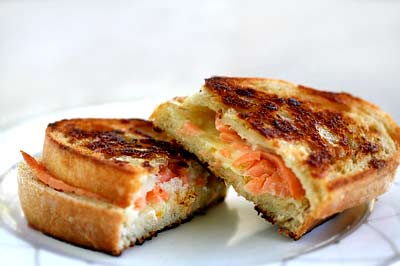 Smoked salmon and Gruyère grilled cheese sandwich