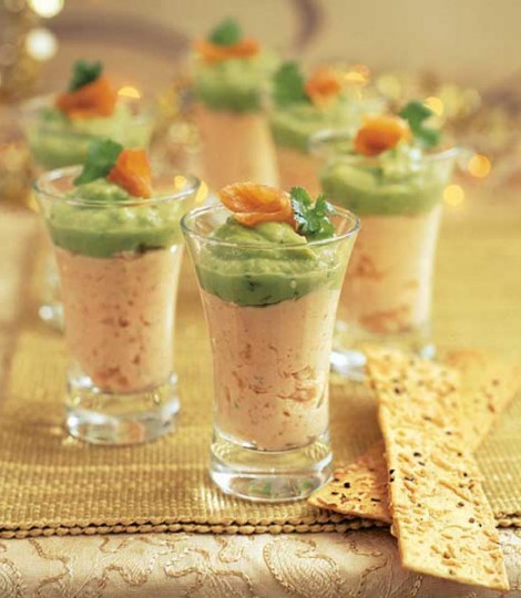 Smoked salmon and guacamole shots