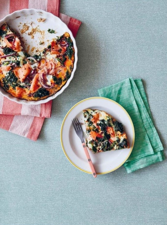 Smoked salmon and kale quiche