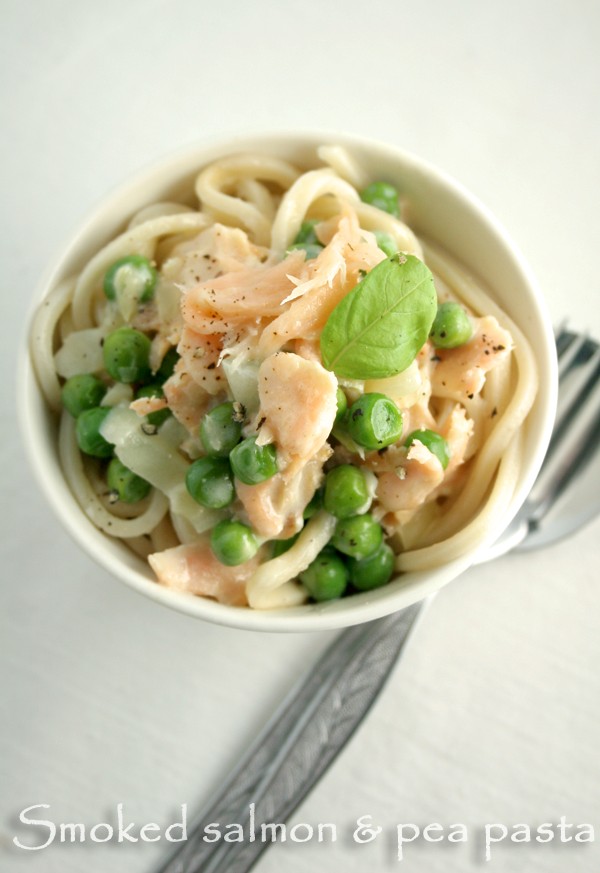 Smoked salmon and pea pasta