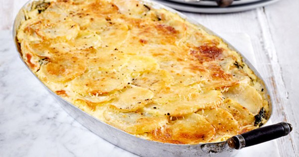 Smoked salmon and potato gratin