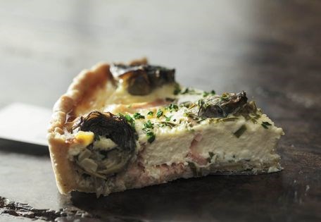 Smoked salmon, artichoke, sour cream and chive tart