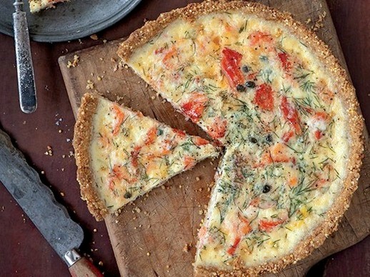 Smoked salmon crème fraîche tart with a cornmeal millet crust from 'Whole-Grain Mornings' (Cook the Book)