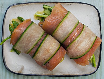 Smoked salmon, cucumber and samphire rolls