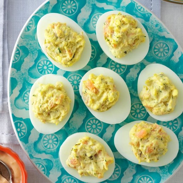 Smoked salmon deviled eggs