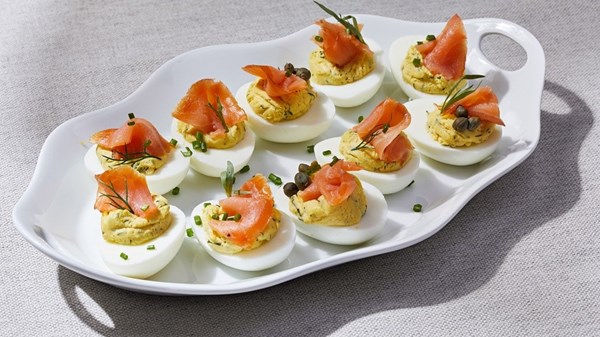 Smoked salmon deviled eggs