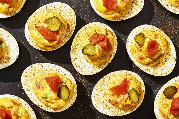 Smoked salmon deviled eggs