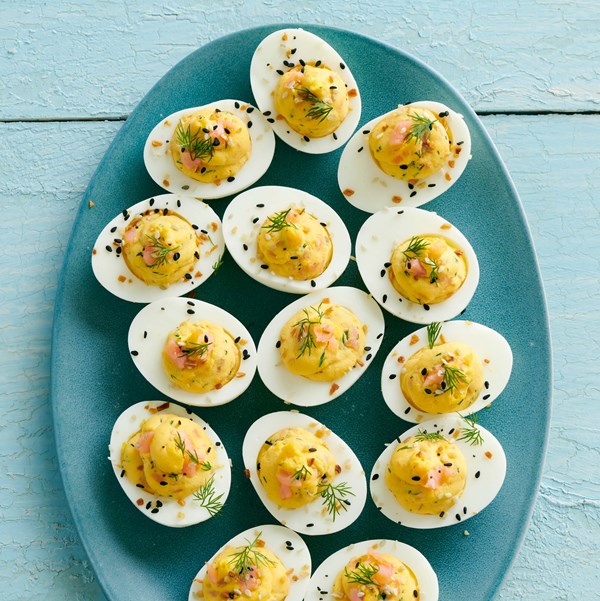 Smoked salmon deviled eggs
