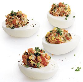 Smoked salmon deviled eggs