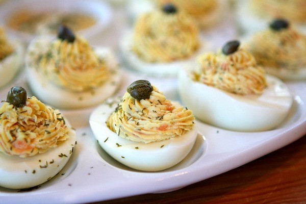 Smoked salmon deviled eggs