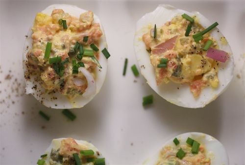 Smoked salmon deviled eggs