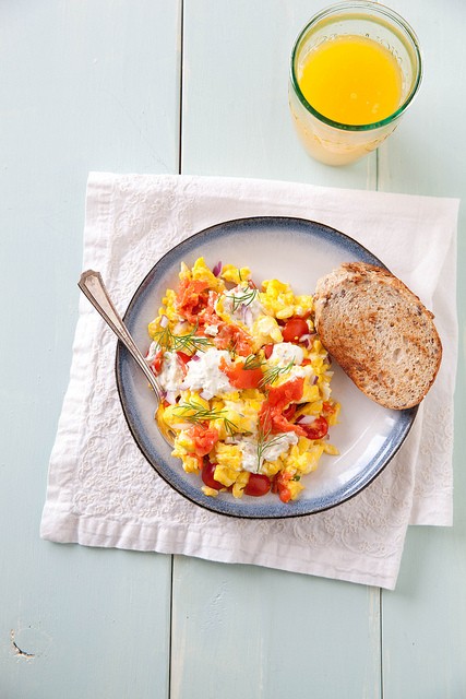 Smoked salmon egg scramble