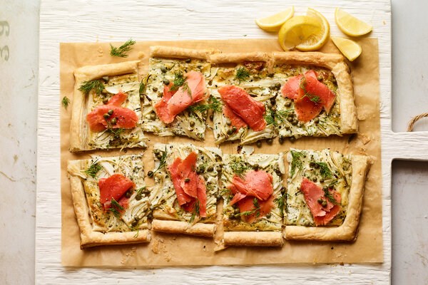 Smoked salmon, fennel and herbed mascarpone tart