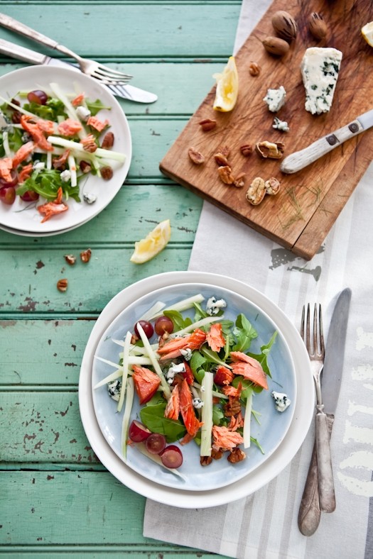 Smoked salmon, fennel, grape, blue cheese and pecan salad