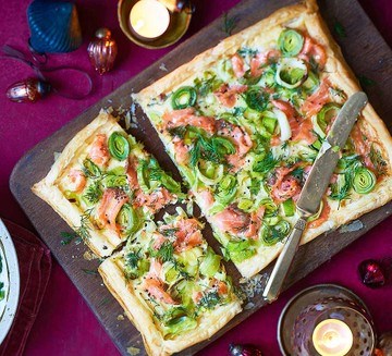 Smoked salmon, leek & dill tart