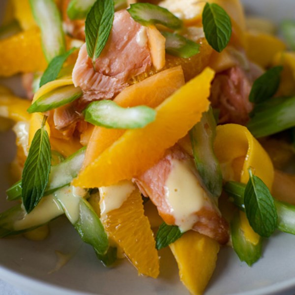 Smoked salmon, mango and rockmelon salad