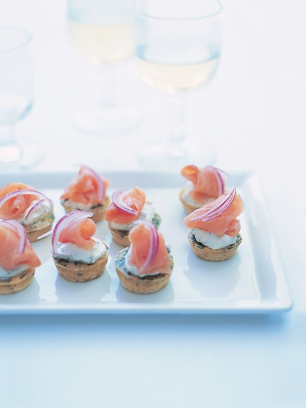 Smoked salmon on herb frittatas