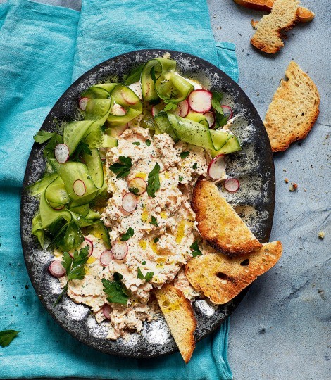 Smoked salmon pâté with quick-pickled radish and cucumber