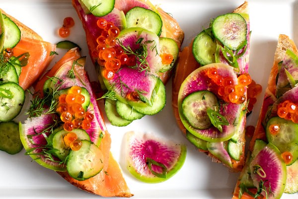 Smoked salmon sandwiches with cucumber