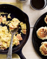 Smoked-salmon scramble with dill griddle biscuits