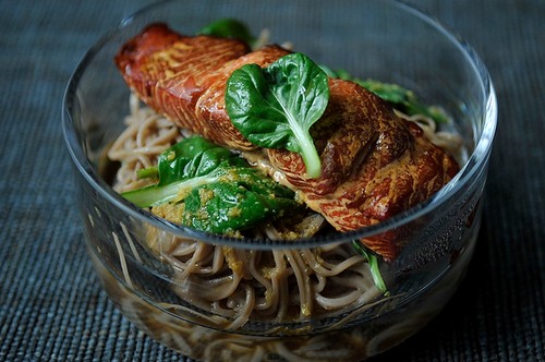 Smoked salmon soba + butternut salad