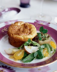 Smoked salmon soufflés with gingered salad