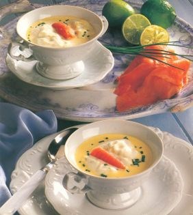 Smoked salmon soup with lime Chantilly cream