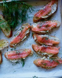 Smoked-salmon toasts with mustard butter