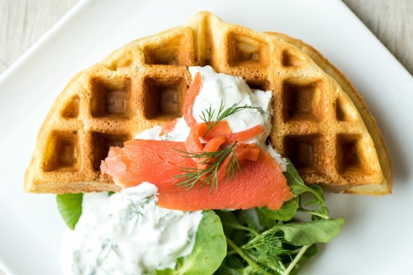 Smoked salmon waffles