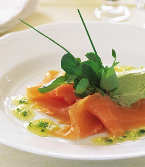 Smoked salmon with orange dressing and avocado pâté