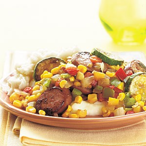 Smoked sausage-and-vegetable pile-up