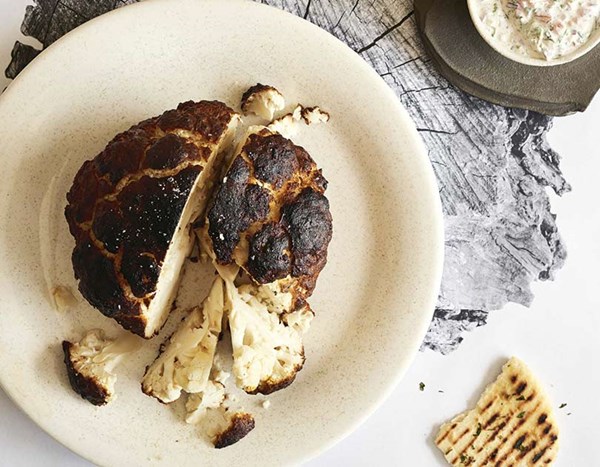 Smoked tandoori-roasted cauliflower with garlic naan