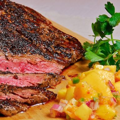 Smoked-tea rubbed steak with mango-ginger salsa