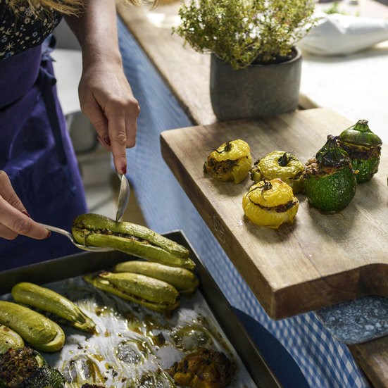 Smoked tofu-stuffed vegetables